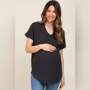 PinkBlush V-Neck Short Sleeve Curved Hem Maternity Top
